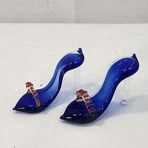 Decorative Collectible Cobalt Blue 2 1/2" Glass Cinderella Slippers